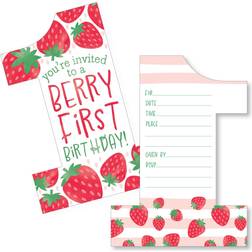 Berry First Birthday 1st Strawberry Party Invitation Cards with Envelopes 12 Ct Red Red