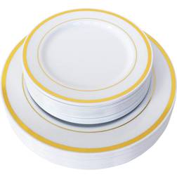 PRIME Jl 50 piece heavy duty disposable gold plastic plates set for party