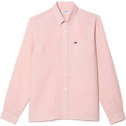 Lacoste Regular Fit Linen Long Sleeve Oxford Shirt - Pink