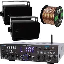 Pyle pda5bu 200w bluetooth stereo usb amp receiver, 2x 4'' 30w speakers, wire