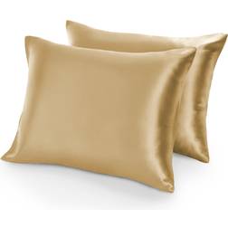 Bare Home Poly Satin Set 2 Pillow Case Beige, White