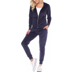 White Mark Women's Velour Tracksuit Set - Navy