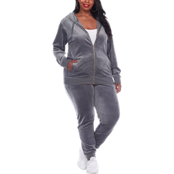 White Mark Velour Tracksuit Set Plus Size - Grey