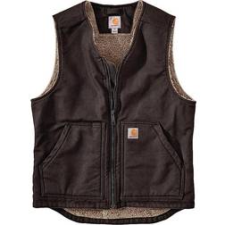 Carhartt Relaxed Fit Washed Duck Sherpa-Lined Vest - Dark Brown
