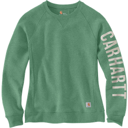 Carhartt Women's Relaxed Fit Midweight Crewneck Block Logo Sleeve Garphic Sweatshirt - Boreal Heather