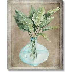 Stupell Industries Green Plant Leaves Glass Vase Rustic Painting Gallery Wrapped Wall Decor