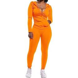 PrettyGarden Women's Two Piece Tracksuit Set - Orange