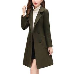 Bankeng Women Winter Wool Blend Camel Mid-Long Coat - Army Green