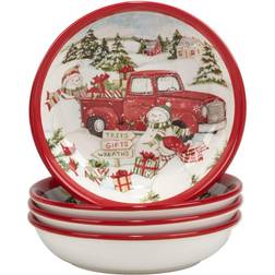 Certified International Red Truck Snowman Piece Set Soup Bowl 4