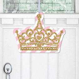 Little princess crown hanging pink & gold outdoor front door decor 1 pc sign