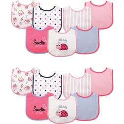 Luvable Friends Infant Girl Cotton Terry Drooler Bibs with PEVA Back Ladybug 14-Piece