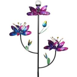 Exhart Garden Stakes Triple Kinetic Tropical Flower Spinner Garden Stake