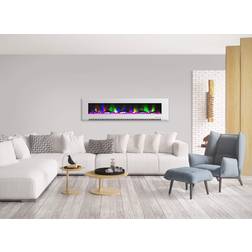Cambridge 78 in. Wall-Mount Electric Fireplace in White with Multi-Color Flames and Driftwood Log Display