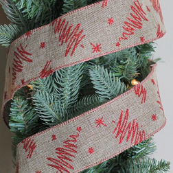 Northlight Red and Beige Christmas Tree Wired Craft Ribbon 2.5 x 10 Yards