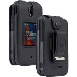 Black Vegan Leather Case Screen Protector Belt Clip for Schok Flip Phone 2022