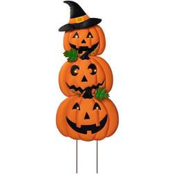 GlitzHome 39.75" H Halloween Lighted Metal Yard Stake Lantern