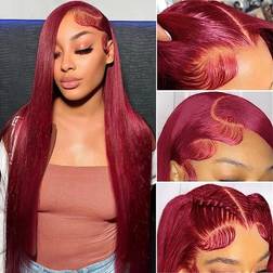 Samrabeauty 13X4 HD Transparent Lace Front Wig 24 inch 99j Burgundy Red