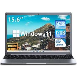 SGIN Laptop 12GB RAM 512GB SSD, 15.6 Inch Windows 11 Laptops with Intel Celeron Quad-Core Processor(up to 2.9 GHz), Full HD 1080P Screen, Mini HDMI, 2.4/5.0G WiFi, Webcam, Bluetooth 4.2