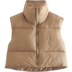 Keomud Women's Winter Crop Vest - Khaki