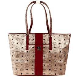 MCM Chamoagne 's Gold Monogram Visetos Canvas Medium Tote Bag