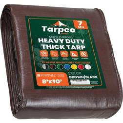 Tarpco Safety 8' x 10' Brown Black Heavy-Duty Weatherproof 7 Mil Poly Tarp with Reinforced Edges