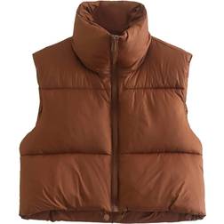 Keomud Women's Winter Crop Vest - Light Brown