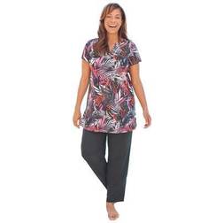 Plus Women's Longer Length Short-Sleeve Swim Tunic by Swim 365 in Multi Textured Palm Size 24