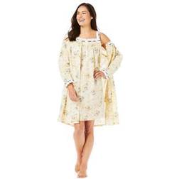 Plus Women's Short 2-Piece Cabbage-Rose Print Peignoir Set by Only Necessities in Yellow Floral Size 4X