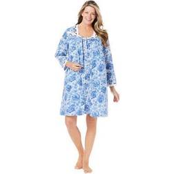 Plus Women's Short 2-Piece Cabbage-Rose Print Peignoir Set by Only Necessities in Blue Floral Size 3X