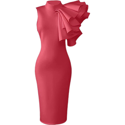 Xxtaxn Women's Cocktail Bodycon Ruffle Sleeveless Formal Midi Pencil Dress - Rose