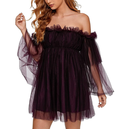 Romwe Women's Romantic Flounce Mini Dress - Purple