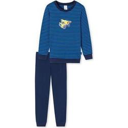 Schiesser Langer Schlafanzug Basic Kids blau
