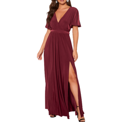 Goddiva Flutter Sleeve Maxi Dress - Berry