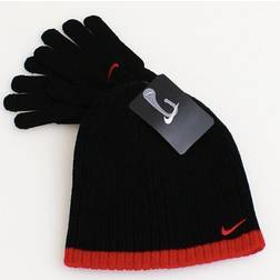 Nike Boy`s Knit Beanie & Gloves Set Black/Red 8/20