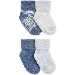 Carter's Baby Boys 4-Pack Foldover Chenille Booties 12-24 Blue