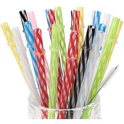 Branded 25 pcs reusable plastic straws, bpa-free, 9 inch long for mason jar,yeti tumbler