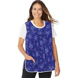 Plus Women's Snap-Front Apron by Only Necessities in Ultra Blue Bouquet Size 14/16