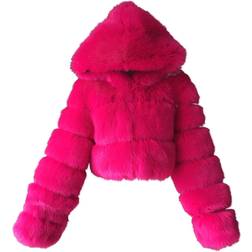 Memela Women's Faux Fur Coat Jacket - Hot Pink