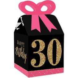 Chic 30th birthday pink black gold square favor gift boxes bow boxes 12 ct