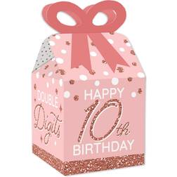 10th pink rose gold birthday square favor gift boxes party bow boxes 12 ct