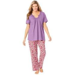Woman Within Plus Embroidered Short-Sleeve Sleep Top in Amethyst Purple Size 3X