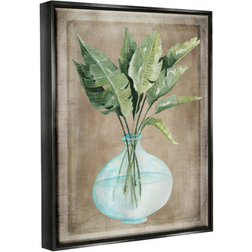 Stupell Industries Green Plant Leaves Glass Vase Rustic Border Painting Jet Framed Art