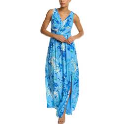 Adrianna Papell Floral-Print Chiffon Fit-and-Flare Long Gown - Peri/Multi