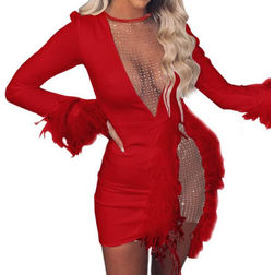 Nhicdns Women Sexy Club Dress - Red
