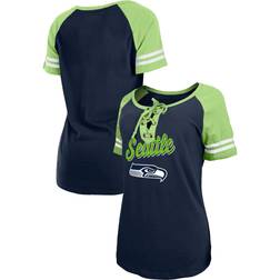 New Era "Women's College Navy/Neon Green Seattle Seahawks Lightweight Lace-Up Raglan T-Shirt"