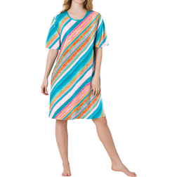 Dreams & Co Women's Short-Sleeve Sleepshirt Plus Size - Multi Stripe