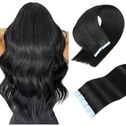Bqhriym Real Remy Tape in Hair Extensions 20 inch 20-pack #1 Jet Black