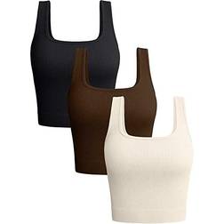 QQQ Women's Seamless Workout Tank Tops 3-pack - Black Coffee Beige