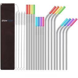 None Strawexpert set of 16 reusable stainless steel straws with travel case cleaning