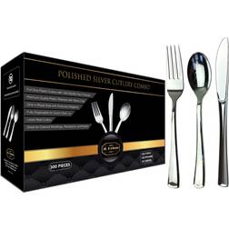 Jl prime 300 pack heavy duty disposable silver plastic silverware set for party